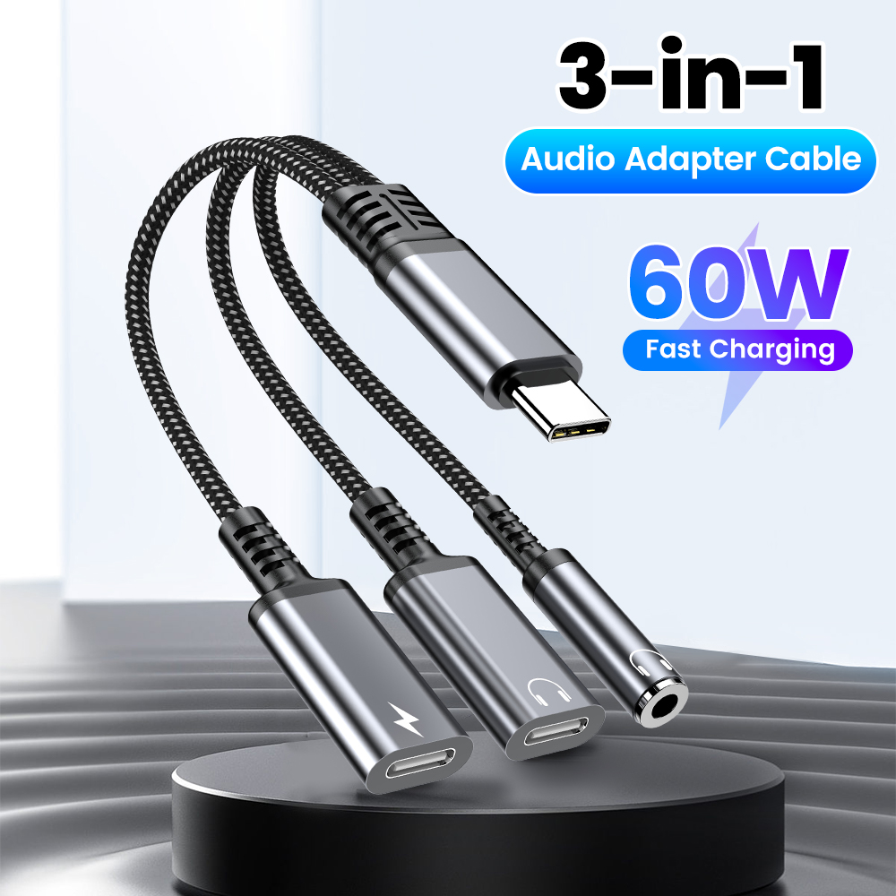 Earphone Splitter Jack - Cabo adaptador de áudio tipo c